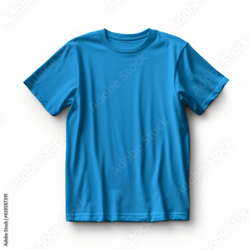 blank blue oversized t-shirt, white background. Illustration, AI generation.