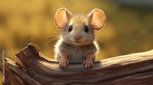 Cute cartoon mouse on the background of nature. Illustration.