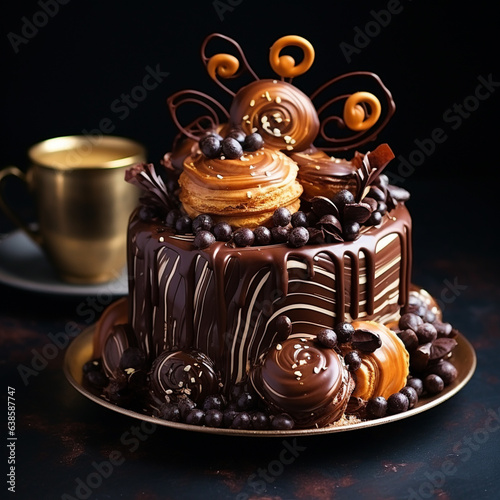 chocolate cake and coffee, Generative AI
