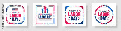 us labor day social media post banner design template set. Holiday concept. use to background, banner, placard, card, and poster design template and text inscription. vector illustration.