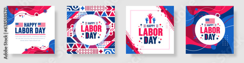 us labor day social media post banner design template set. Holiday concept. use to background, banner, placard, card, and poster design template and text inscription. vector illustration.