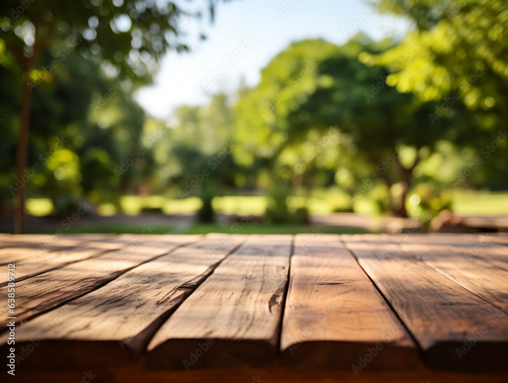 Wooden floor perspective and green forest with ray of light. Wooden floor perspective and green forest with ray of light.