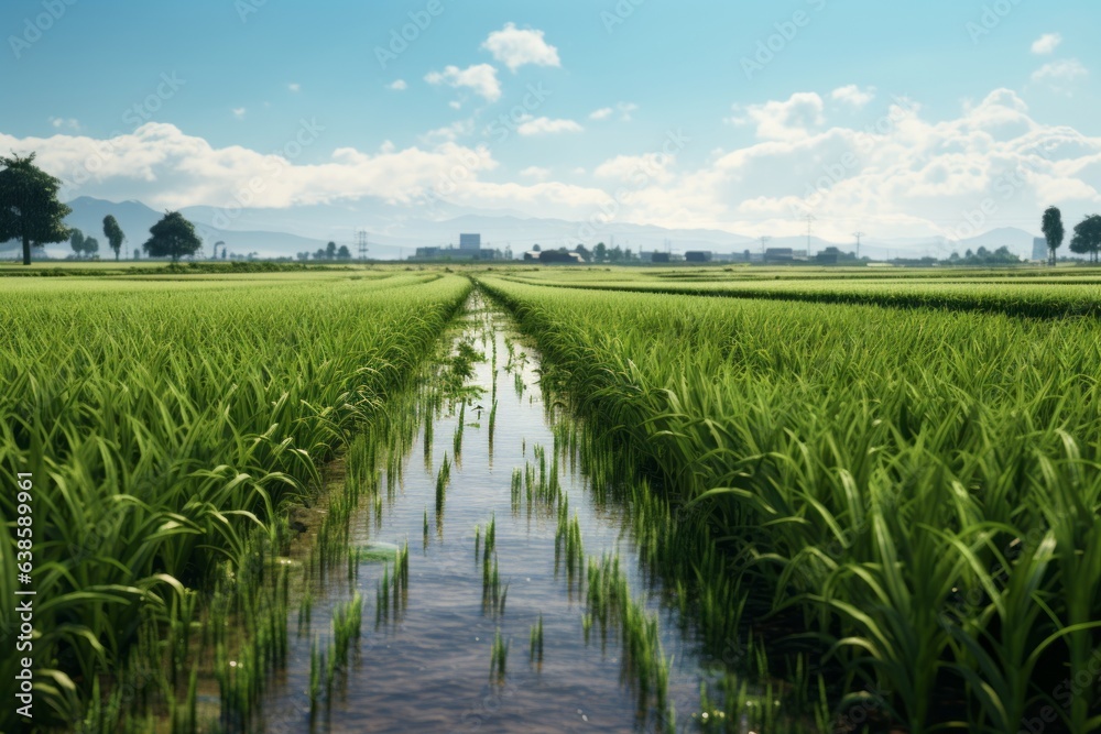Flooded water field plant, sustainable agriculture. Flooded water field plant, sustainable agriculture.