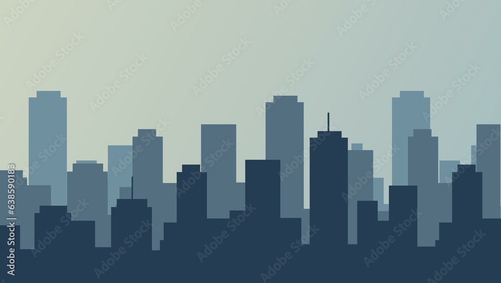 Set of cityscape background. Skyline silhouettes. Modern architecture. Horizontal banner with megapolis panorama. Building icon. Vector illustration. City silhouettes, building vector illustration.