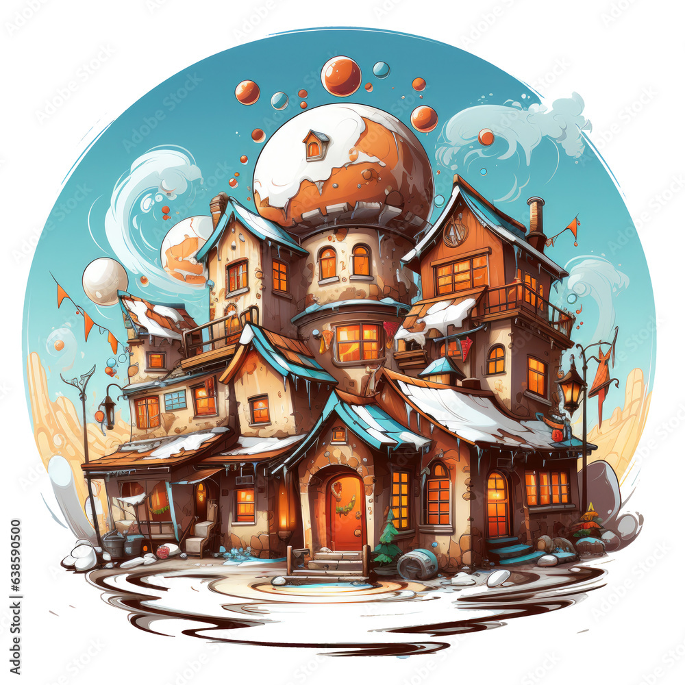 A heartwarming Christmas cookies t-shirt design depicting a snowy village, where cookie houses are decorated with icing and candy, Generative Ai A heartwarming Christmas cookies t-shirt design depicting a snowy village, where cookie houses are decorated with icing and candy, Generative Ai
