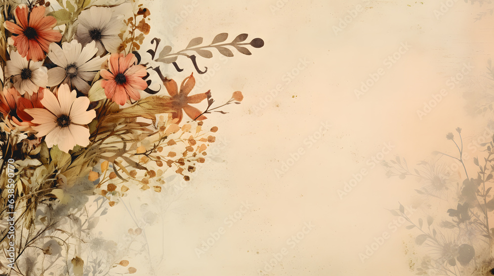 Une illustrations d'un bouquet fleurs sur feuille de papier. - obrazy, fototapety, plakaty 