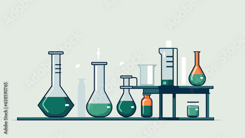 2D Scientific Laboratory Show Equipment with Test Tube and Flask Accents in Flat Graphic Style 