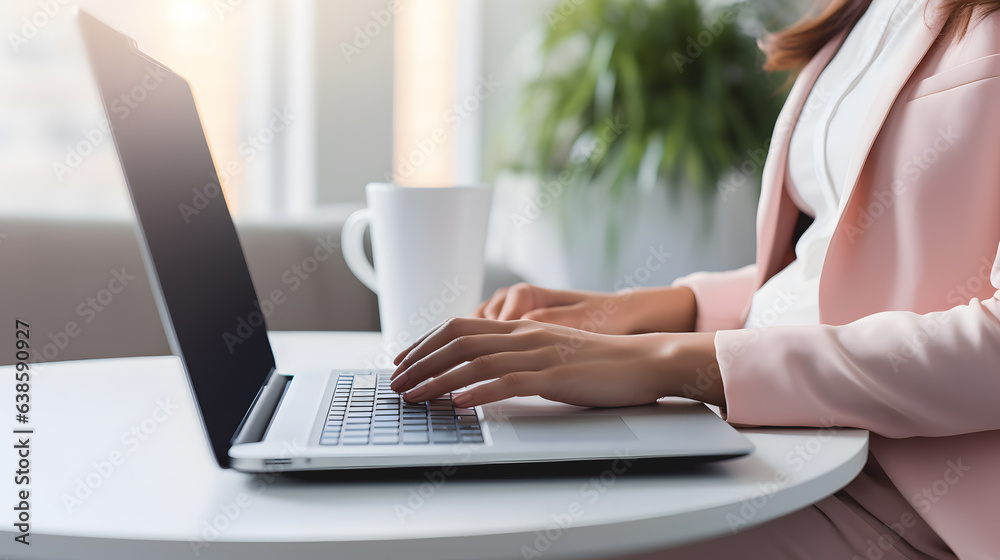 Fototapeta premium Une femme en train de faire un reporting sur son ordinateur portable.