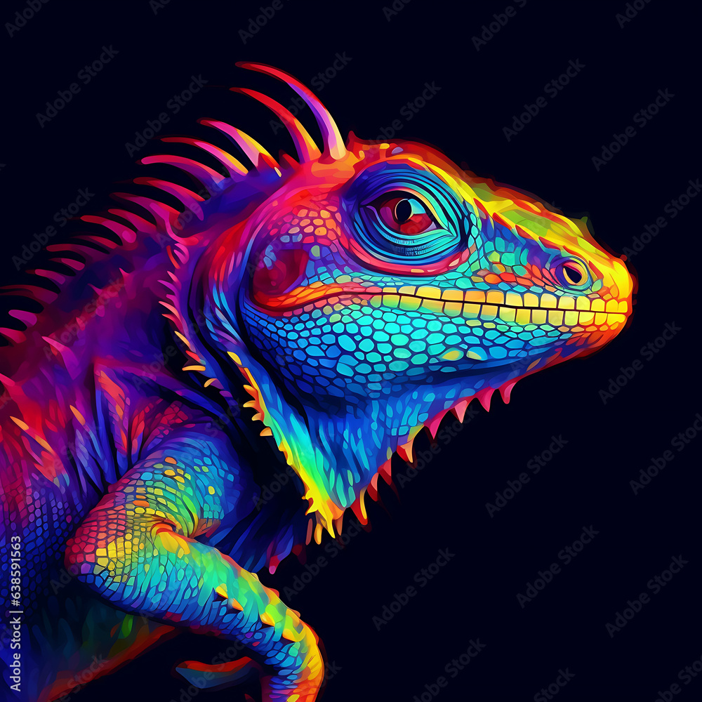 iguana on black background