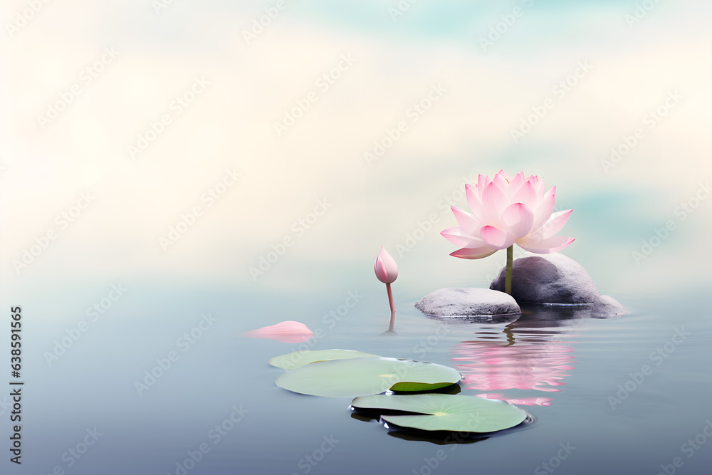 arrière-plan zen avec eau, fleur de lotus, nénuphars - obrazy, fototapety, plakaty 