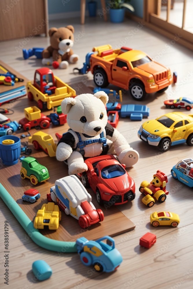 Obraz premium photo of colorful kids toys on wooden table