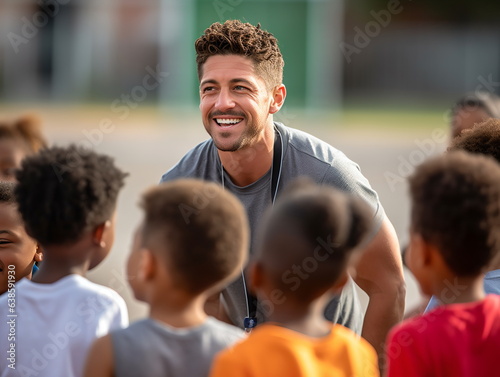 Coach Giving Team Talk To Elementary School Basketball Team photo