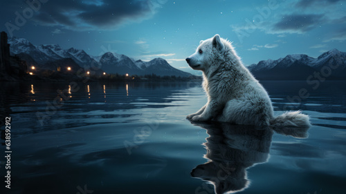 solitary polar bear on a shrinking ice floe.generative aI