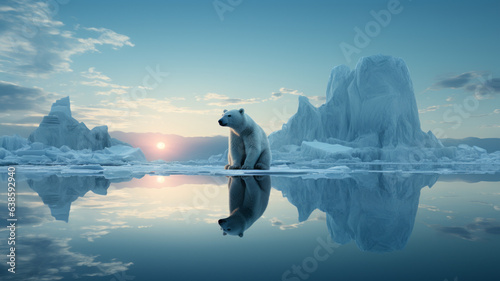 solitary polar bear on a shrinking ice floe.generative aI photo