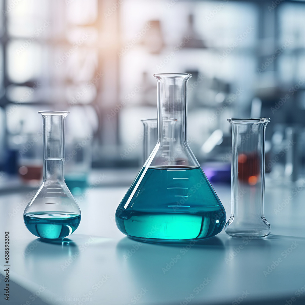 Flasks with Blue Liquid in a Science Lab Flasks with Blue Liquid in a Science Lab