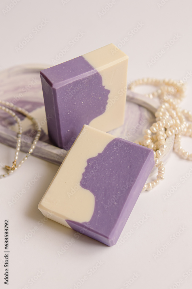 Natural handmade soap for women. Silhouette of a female face. Soft focus Natural handmade soap for women. Silhouette of a female face. Soft focus