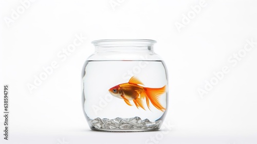 The goldfish in a glass jar isolated on a white background. Created using generative AI technology.