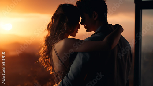 Romantic couple at sunset.