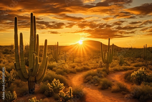 cactus at sunset in desert