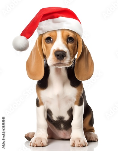 beagle dog wearing christmas hat  isolated on a white background © Gorilla Studio