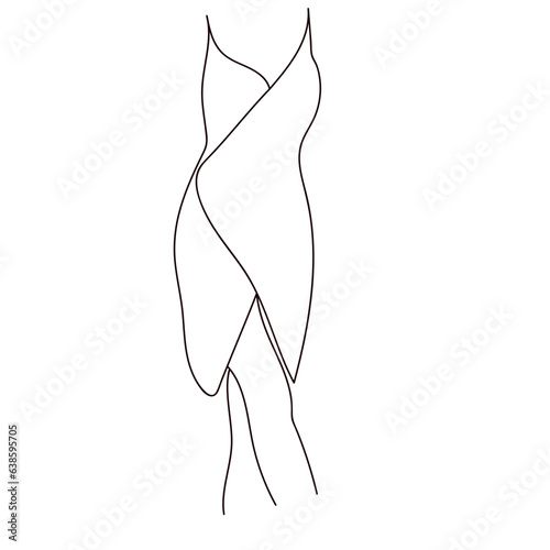 Beautiful woman in short dress in continuous line art drawing style. Girl wearing luxury evening or party gown. 