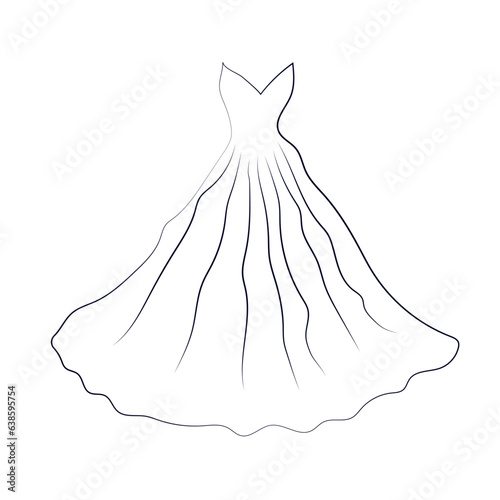 Beautiful woman in long flowing dress in continuous line art drawing style. dress sketch, one continuous line drawing, vector.