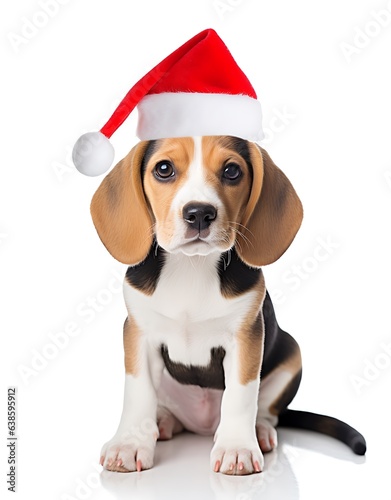 beagle dog in christmas hat  isolated on white background. © Gorilla Studio