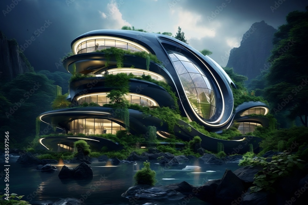 A future city with unique technology. Future and technology concept. Generative AI.