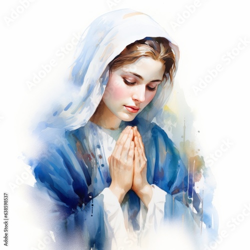 Watercolor of Mother Mary Praying photo