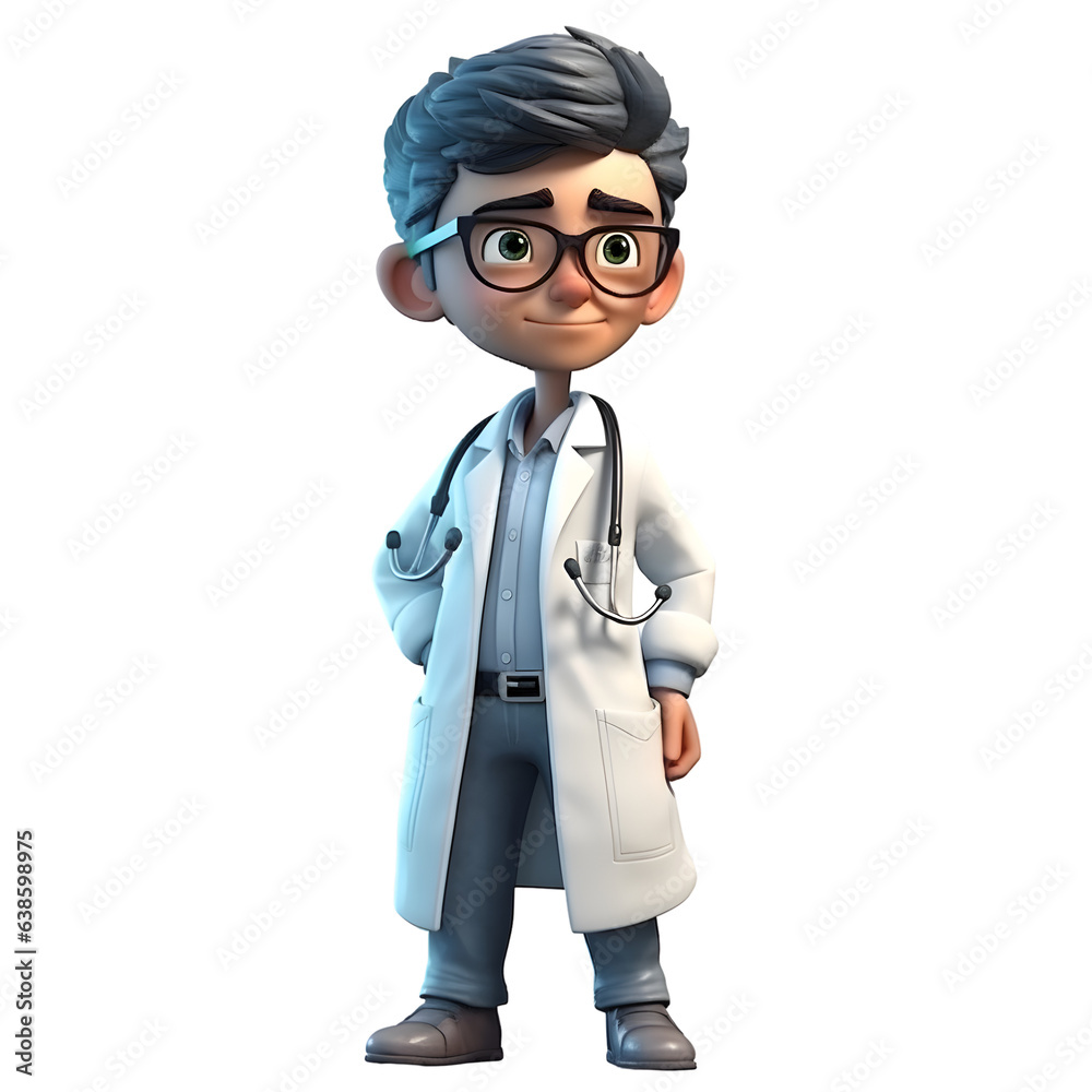 3D Render of Little doctor with stethoscope and bow tie