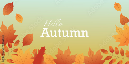 Vector Hello autumn banner with leaves 
