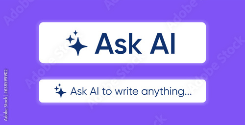 Ask AI button. Artificial intelligence icon. Computer brain. Generate text pressbutton. Magic brain assistant. Vector illustration.