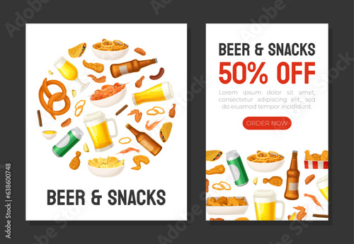Beer Festival Banner Design with Snack and Alcoholic Drink Vector Template
