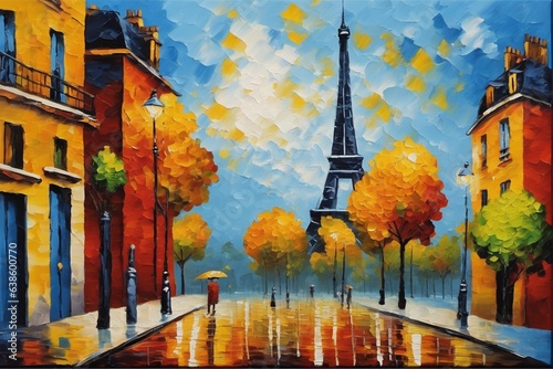 Painting of the Eiffel Tower in paris, a Leonid Afremov style oil painting, pixabay contest winner, american scene painting, detailed painting, impressionism, fauvism photo