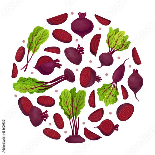 Beetroot Vegetable Crop Round Composition Design Vector Template