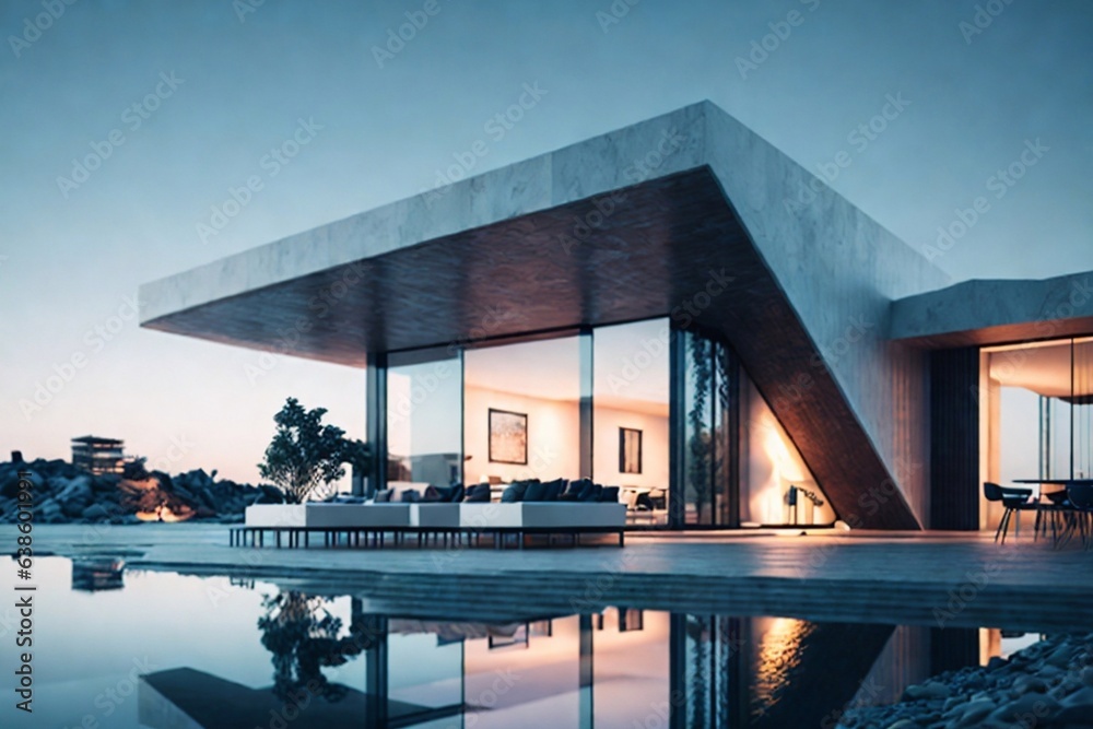 Fototapeta premium Modern minimalist style villa concept. AI generated illustration