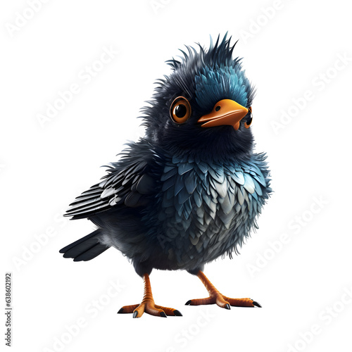 Cute blue bird isolated on white background. 3D rendering. © Muhammad