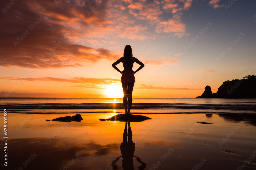 Beach sunrise with yoga practice 