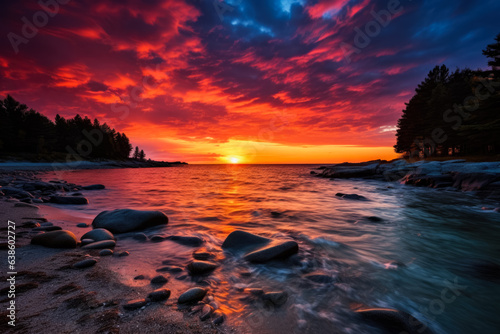 Coastal sunset with dramatic colors 