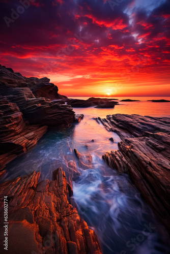 Coastal sunset with dramatic colors 