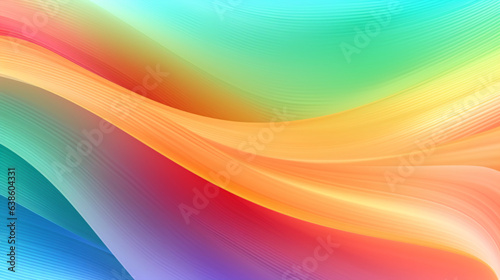 Colorful abstract background with multiple layers of curved lines in blue, green, orange, red, and pink creating a wave-like pattern with a vibrant gradient effect.
