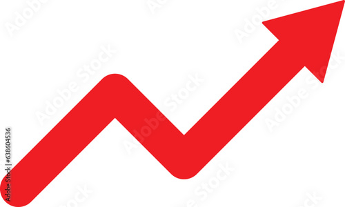 Red trending arrow icon vector isolated on white background . Growing business red arrow 
