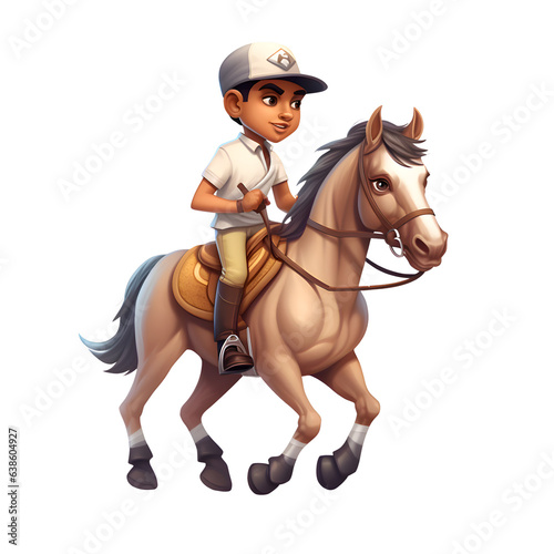 Vector illustration of a boy riding a horse on a white background.