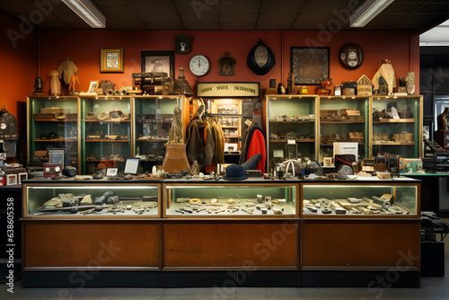 Pawn shop with questionable items on display suggesting stolen goods.  photo