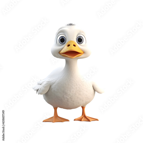 3D rendering of a cute cartoon duck with a white background.