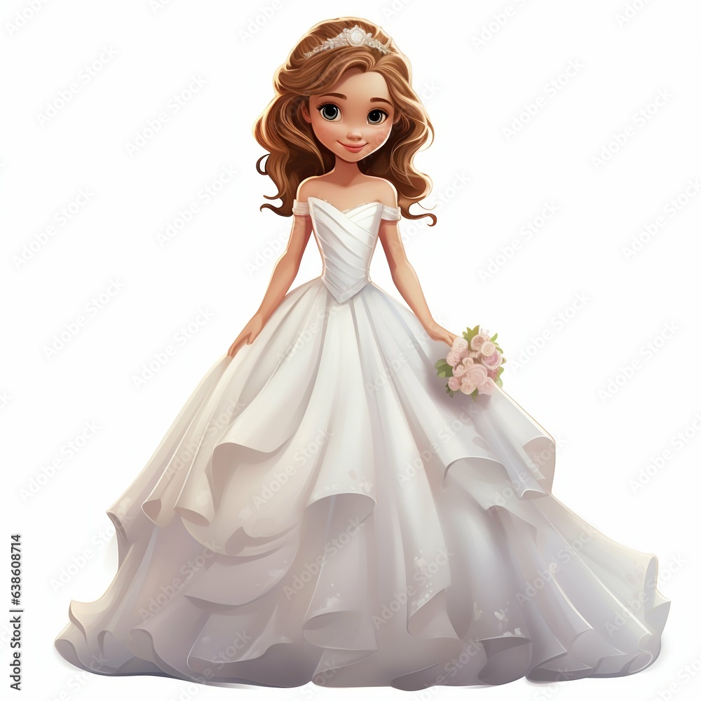 Little Bride in Wedding Dress. Generative ai