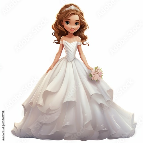 Little Bride in Wedding Dress. Generative ai