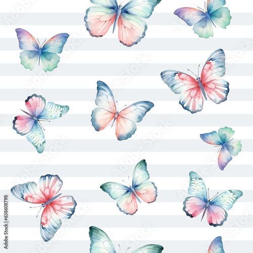 Seamless butterfly moth pattern. Watercolor butterfly vector background. Pastel colors