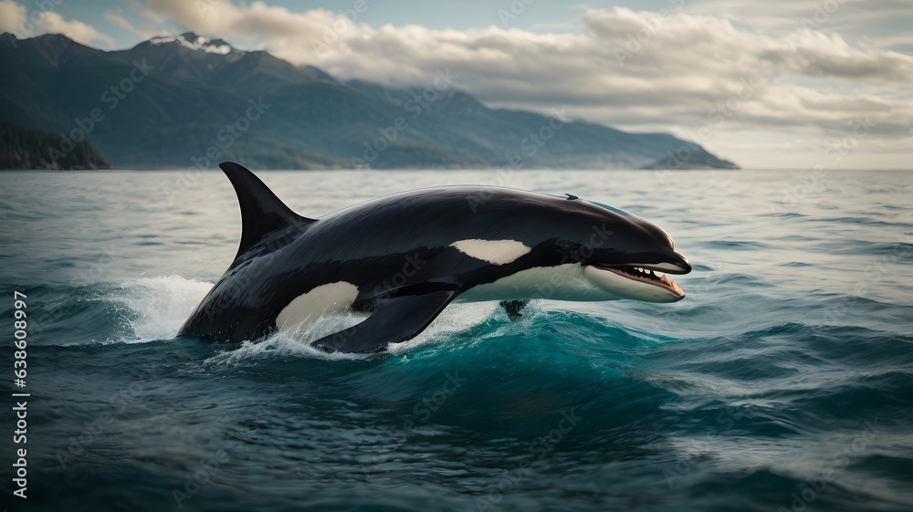 Fototapeta premium photo killer whale jumping on water