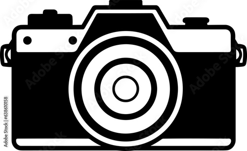 Photo camera vector icon.Black outline camera isolated on white background.Camera photography symbol.